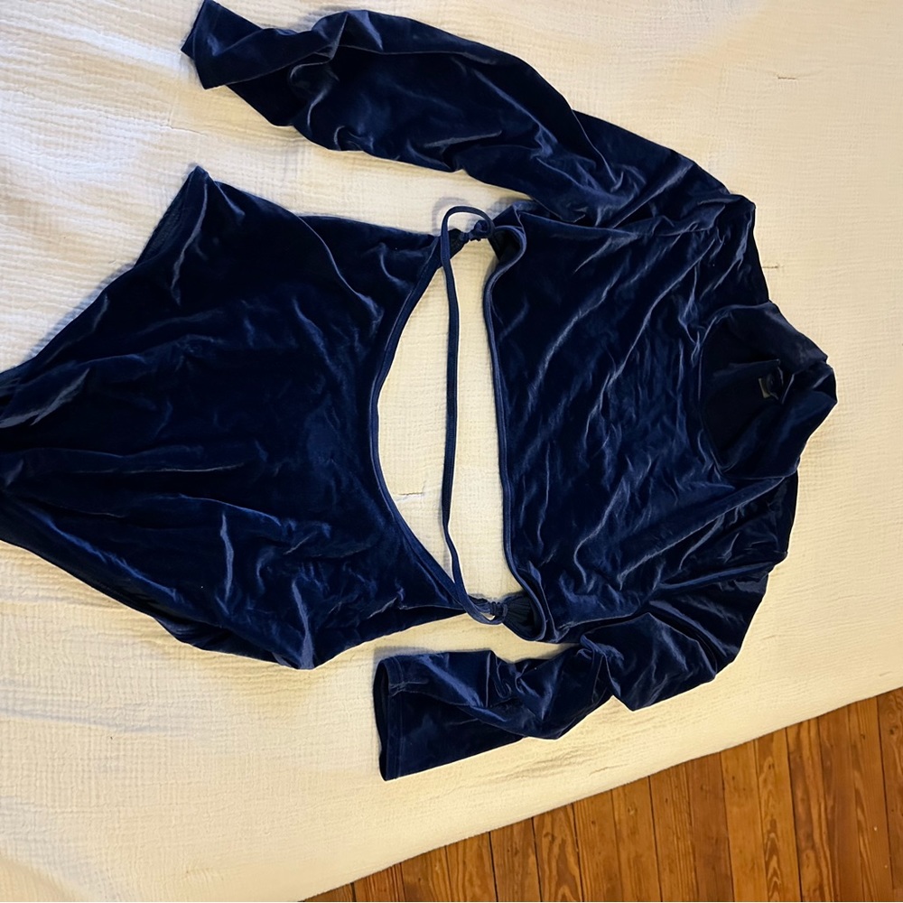 Chromat blue velvet long sleeve swimsuit